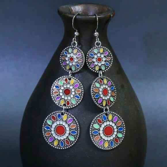 11 Pairs Multicolor Boho Tribal Geometric Earrings - Picture 10 of 12